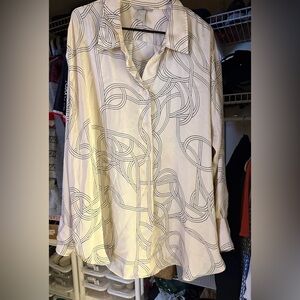 H&M Cream Button-Up Blouse with Black Loop Print